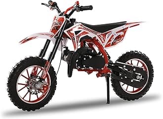 cukoekim 49cc Kids Dirt Bike, 2-Stroke Mini Motorcycle Gas Powered Off-Road Motocross, Pocket Motorbike with Front Rear Disc Brakes Soft Seat Cushion, Gas Dirt Bike for Adults & Kids Red