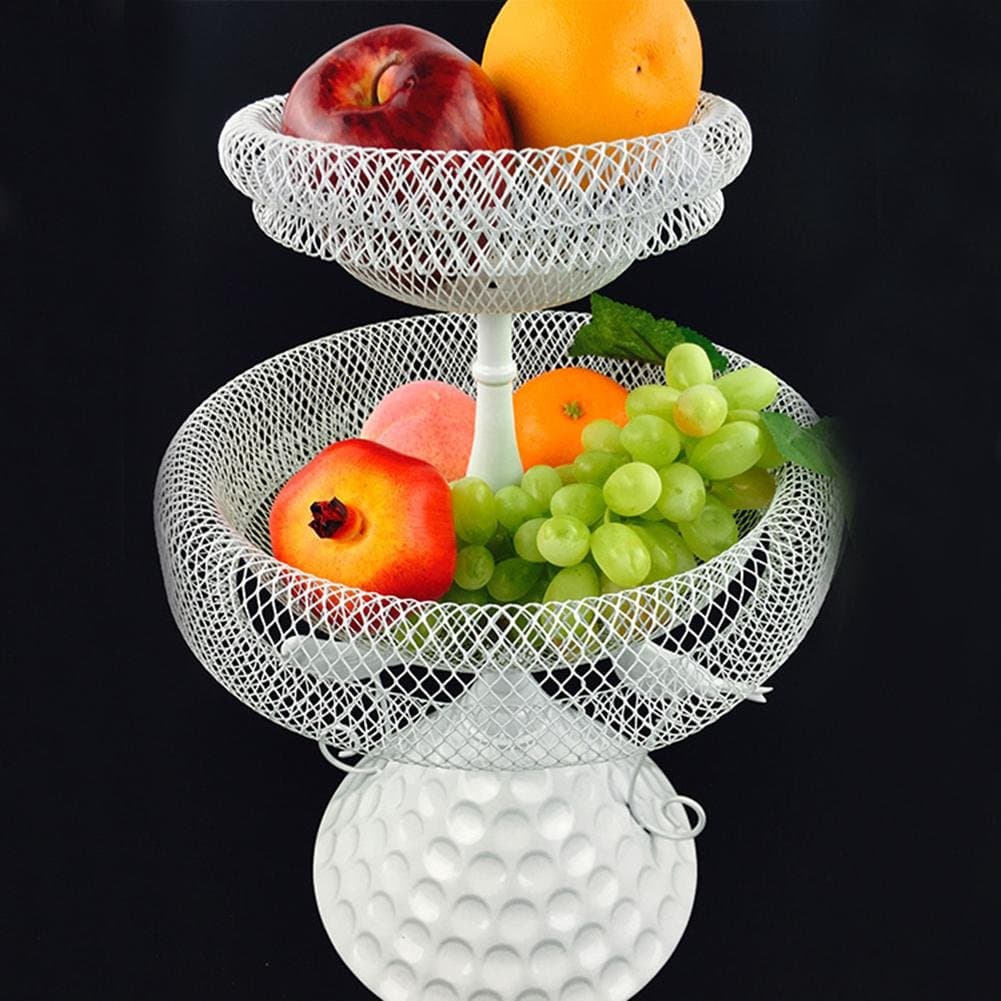 CanKun Wire Fruit Basket Bowl 2 Tier Basket Exquisite Home Ornaments White 30*43CM