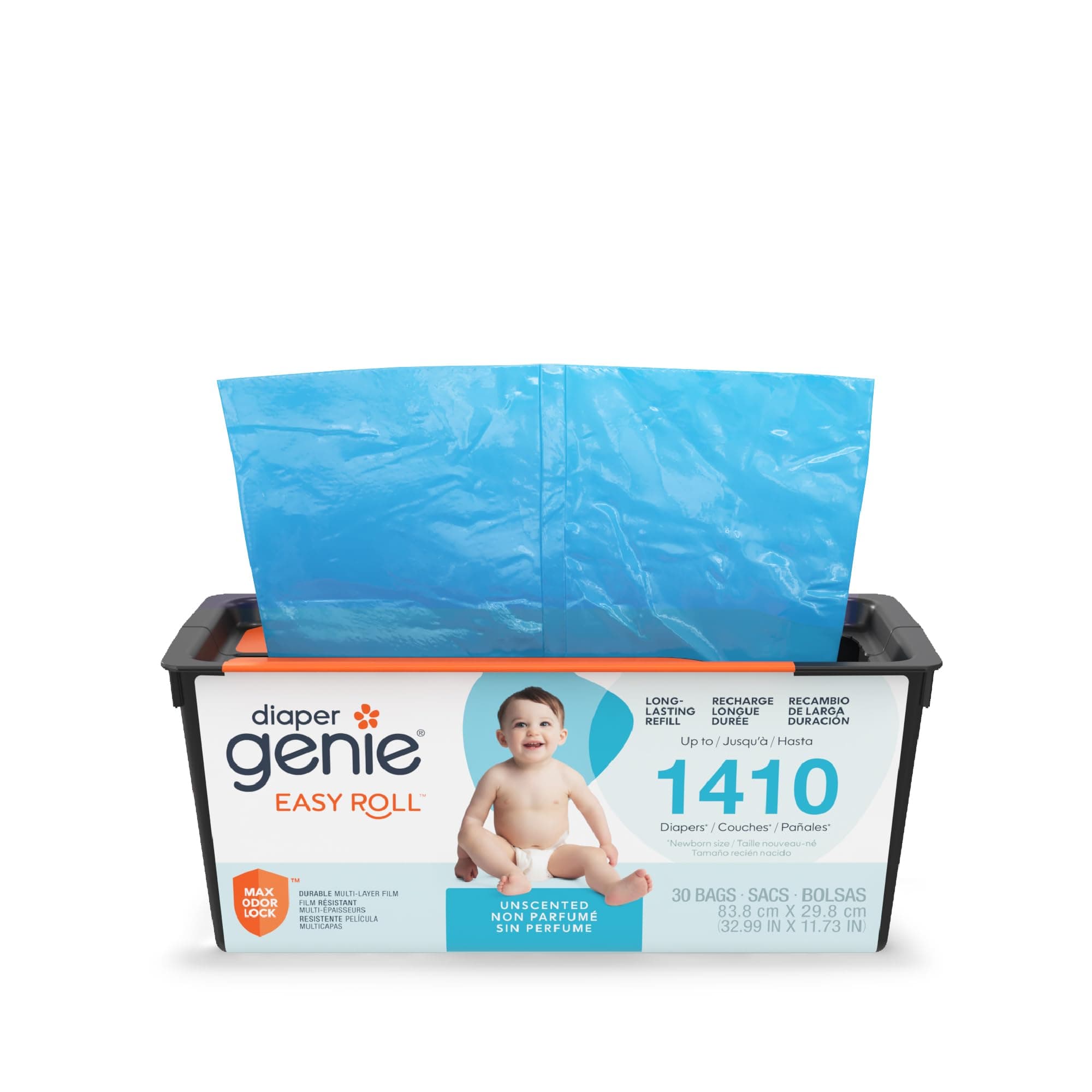 Easy Roll Refill with 30 Bags | Lasts Up to 8 Months or Holds Up to 1410 Newborn Diapers Per Refill