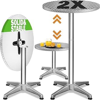 CASARIA® Bar Table | Set of 2 | Foldable & Stable | Height Adjustable 70 cm 115 cm | Round with 60 cm Diameter | Stainless Steel | Indoor Outdoor Versatility | Café | Bistro | Pub | Drinks | Cocktails