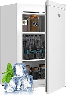 Mini Freezer Countertop, 3 Cu.Ft Compact Upright Freezer with 3 Shelves, Reversible Door for Home, Dorm, Apartment and Office, White