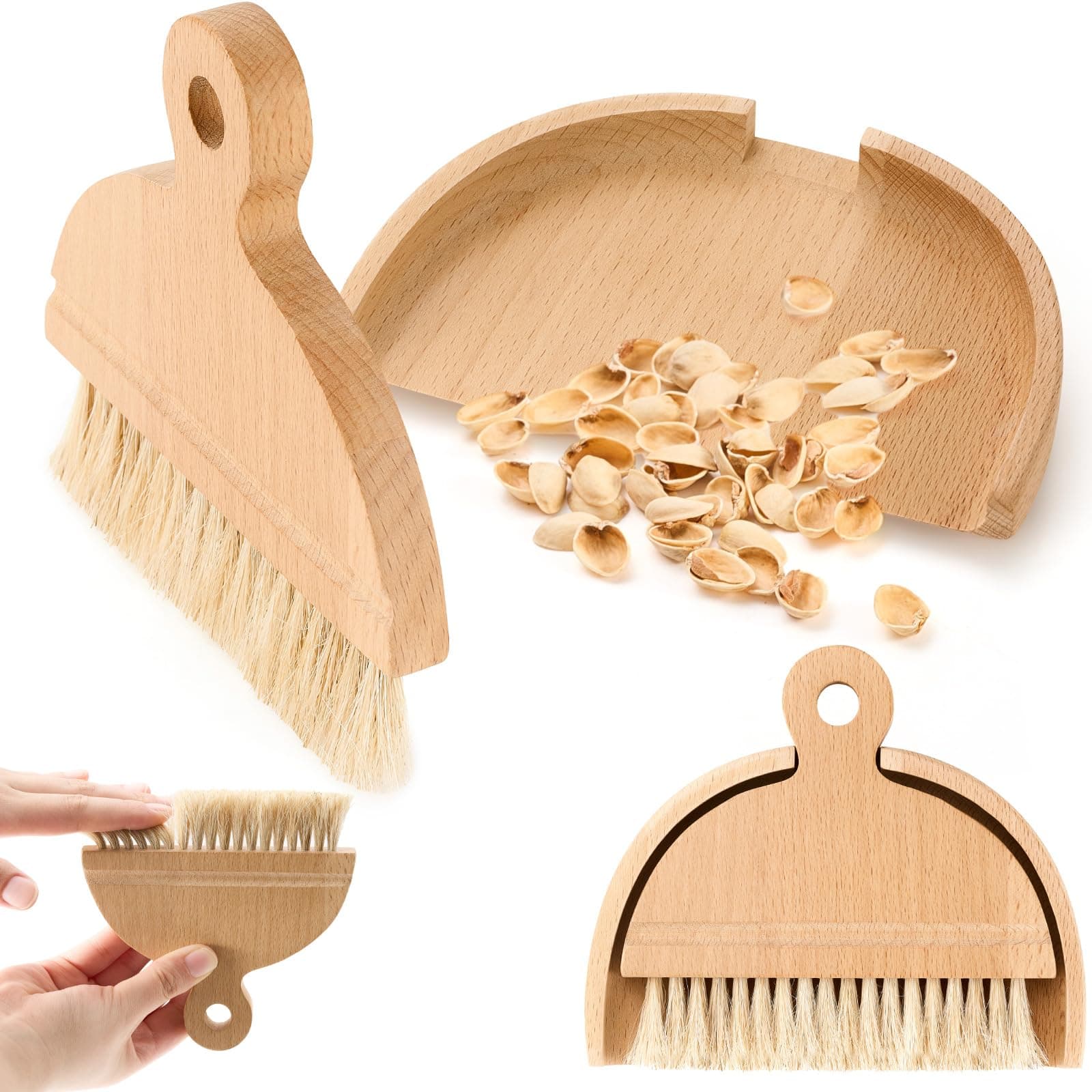 Marsui Desktop Table Dustpan and Brush Set Small Mini Wooden Portable Hand Broom Whisk and Dustpan Combo for Home Kitchen Office Desktop Pet Dog Hair Camping