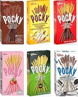 Pocky Stick Variety Pack 6 New Flavour, Double Chocolate, Chocolate Banana, Chocolate Cream, Strawberry, Matcha, Cookies & Cream 70 Grams Each Pack Of 6