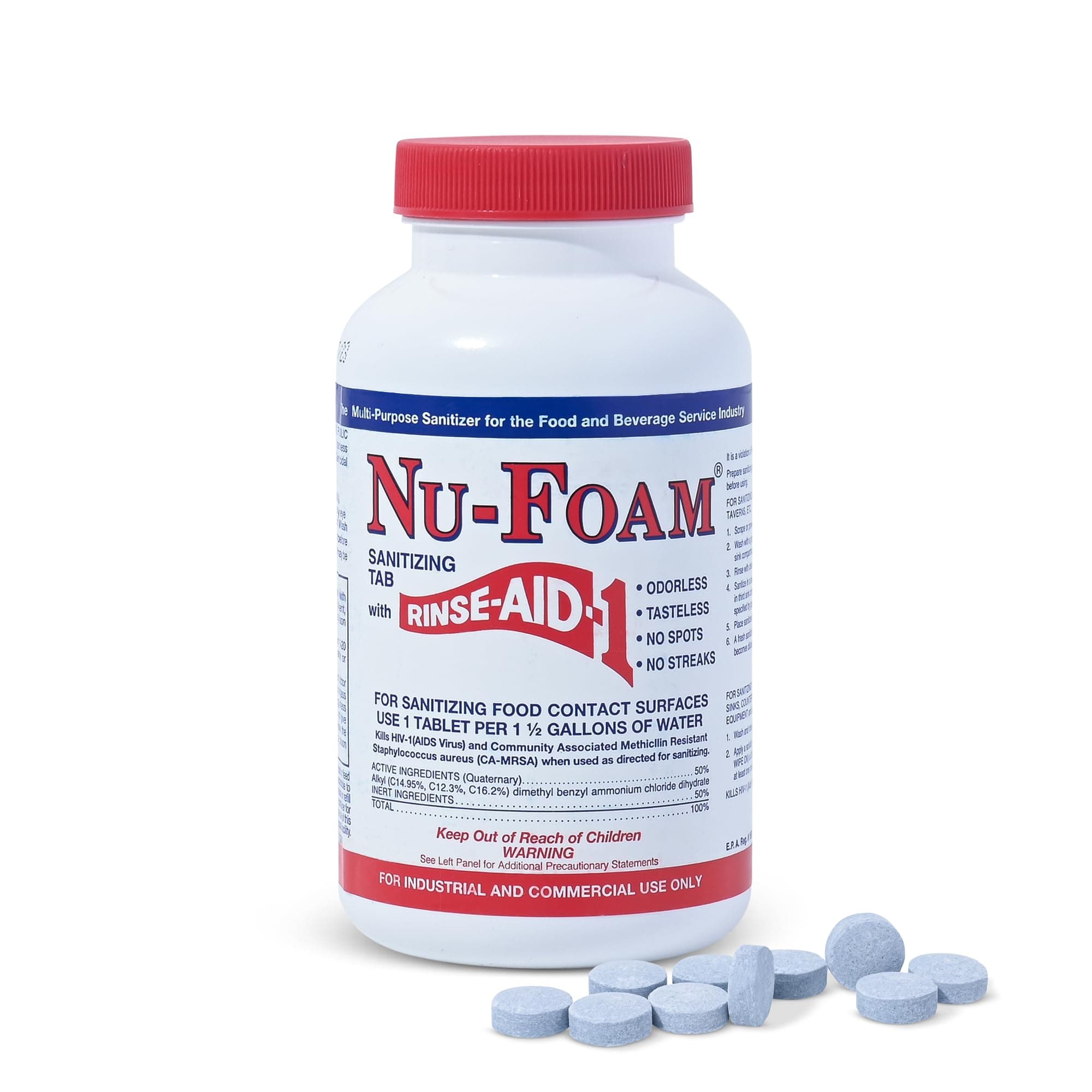 Nu-FoamSanitizing Tablets for Bar Glassware – Superior Rinse Aid - Hand Washing Bar, Tavern, Brewery Supplies - Spotless Serving Glasses - Professional-Grade Glass Sanitation - 100 Tablets/600 Quarts