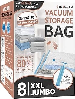 Cozy Essential Vacuum Storage Bags, Compression Space Saver Bags for Clothes, Comforters, Blankets, Pillow, Bedding, Sealer Clothing Storage,8 XXL Jumbo