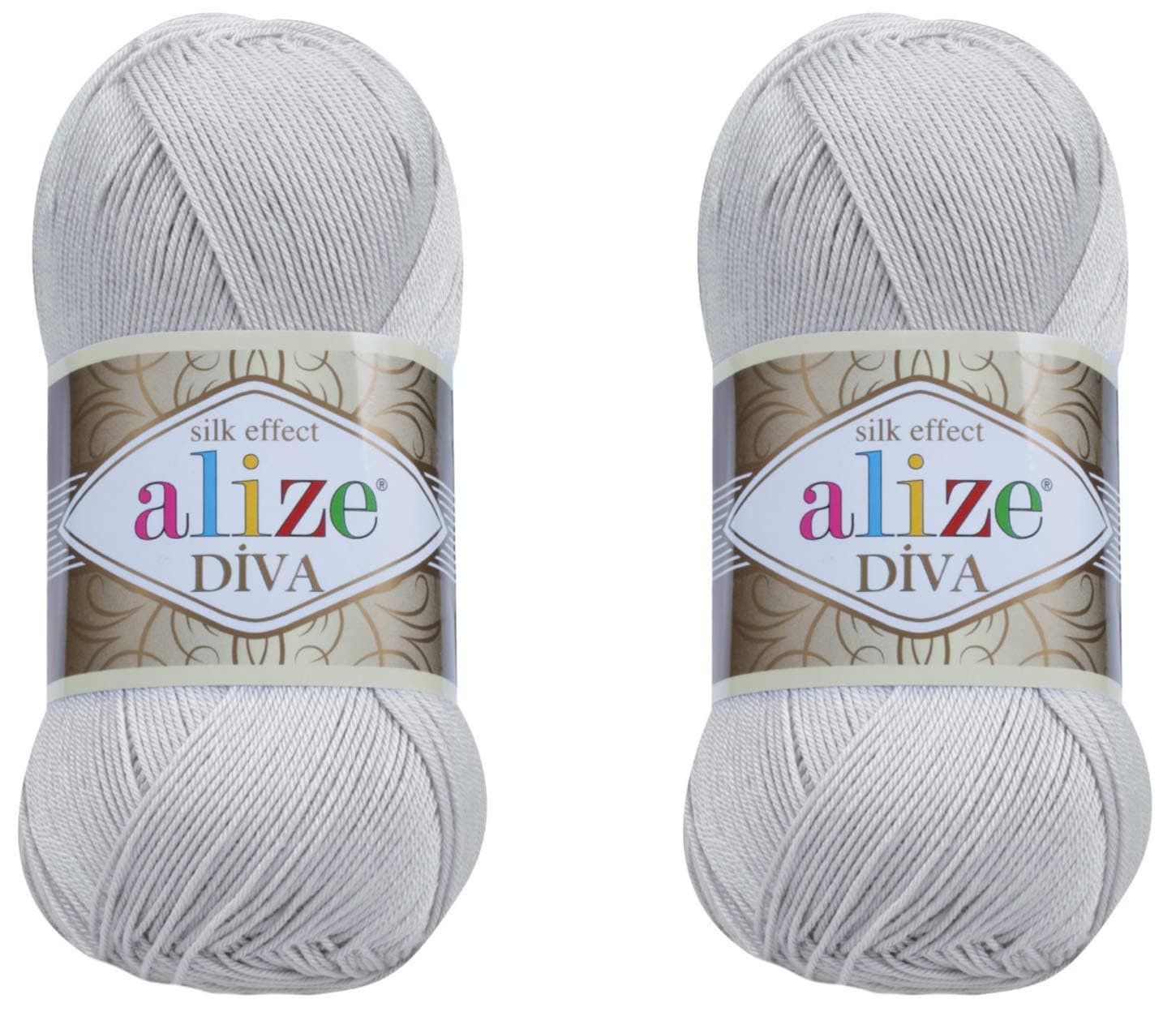Alize Diva Yarn 100% Microfiber Acrylic Yarn, 2 Skeins of 200gr, 767 Yds, Light Grey
