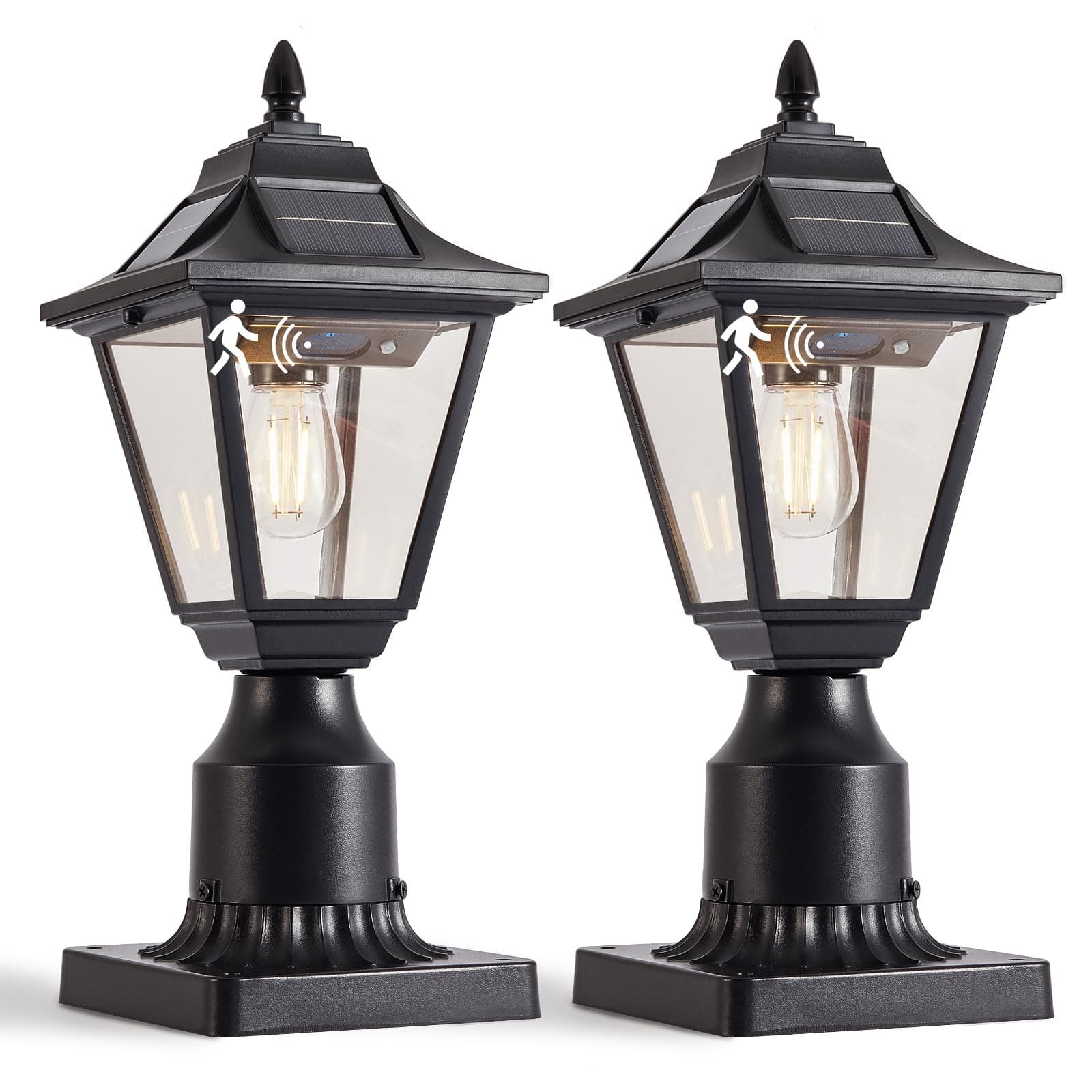 DARIISI Solar Light Fixtures 2 Pack, Motion Sensor Outdoor Waterproof Post Lanterns, Black Outdoor Solar Lights for Yard Garden Pathway