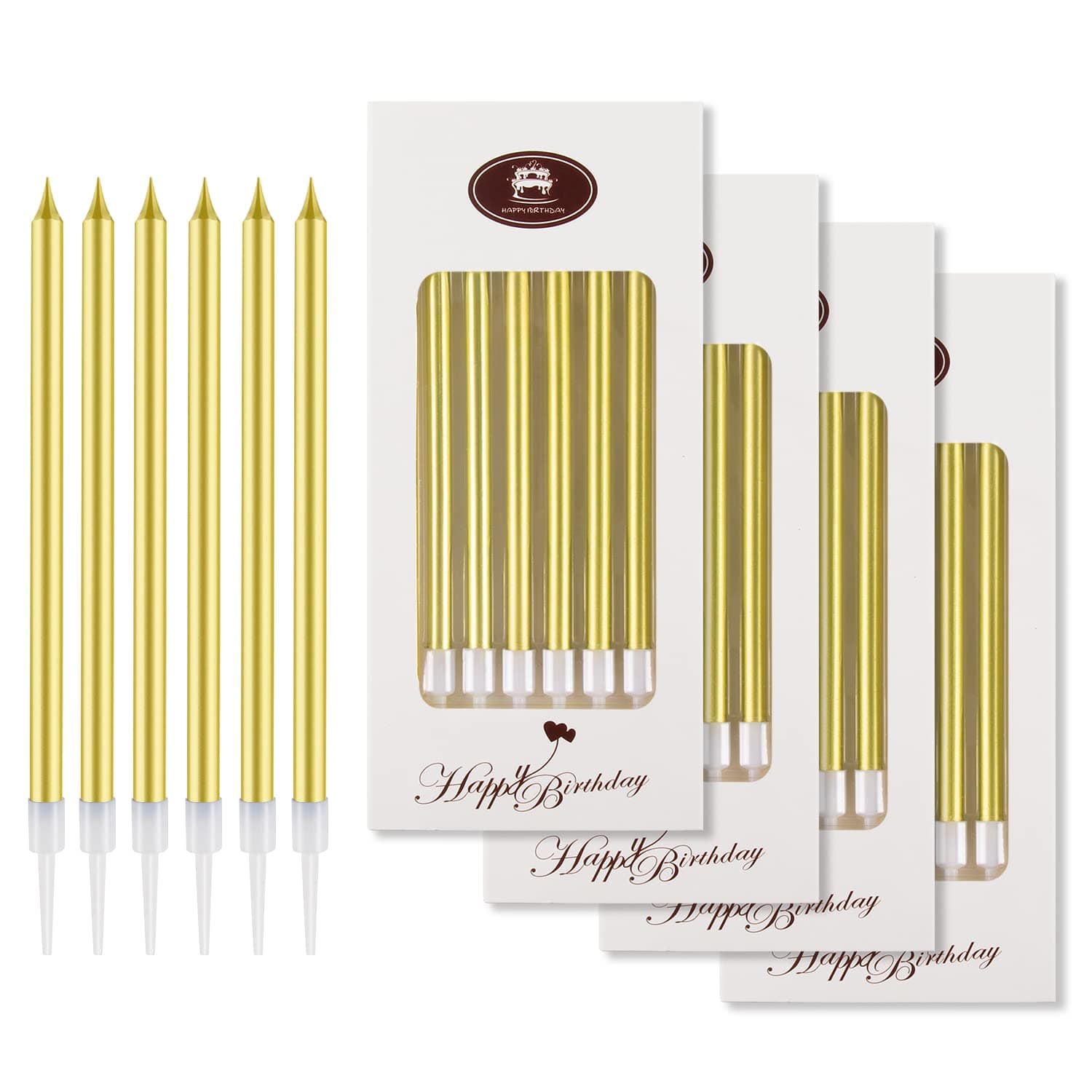BEAN LIEVE 24-Count Birthday Candles - Long Thin Cake Candles Slow Burning Candles for Birthday, Wedding, Lucky Party Decoration (Gold)