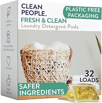 Clean People Laundry Washing Capsules - Recyclable Packaging, Hypoallergenic, Stain Fighting - Ultra Concentrated, Laundry Soap - Fresh Scent, 32 Pack