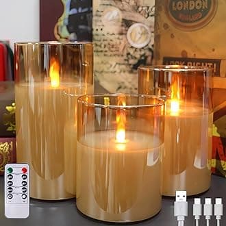 200 Hours Rechargeable Flickering Flameless Candles, Rechargeable Battery LED Glass Pillar Candle with Remote and Timer, Real Wax Warm Color for Home, Living Room, Easter Décor