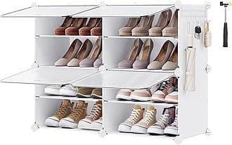 SONGMICS Shoe Rack Organizer, 4-Tier Shoe Storage Cabinet for Closet and Entryway, Holds 16 Pairs of Shoes, Adjustable, White ULPC032W01