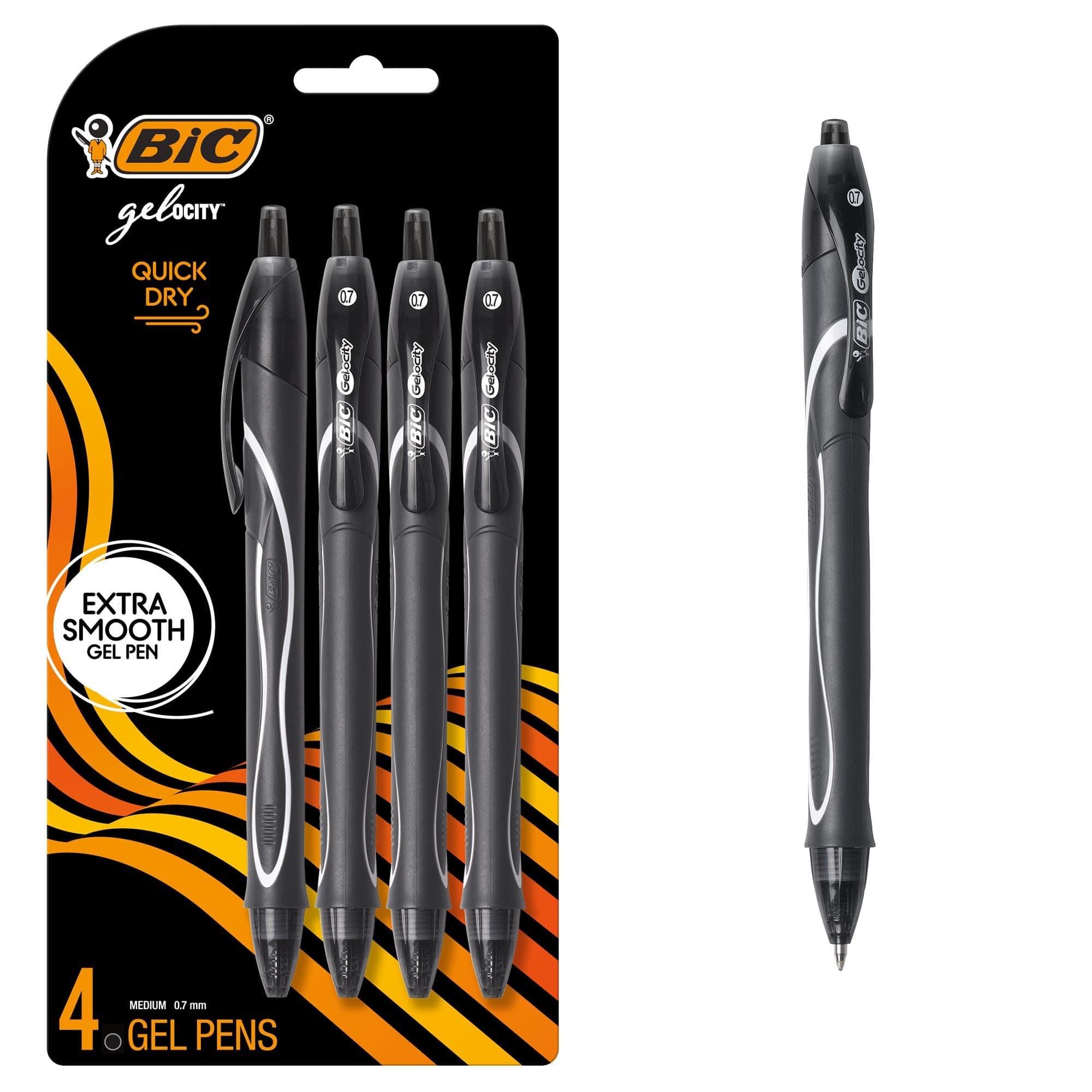 Gelocity Quick Dry Black Gel Pens, Medium Point (0.7mm), 4-Count Pack, Retractable Gel Pens With Comfortable Full Grip