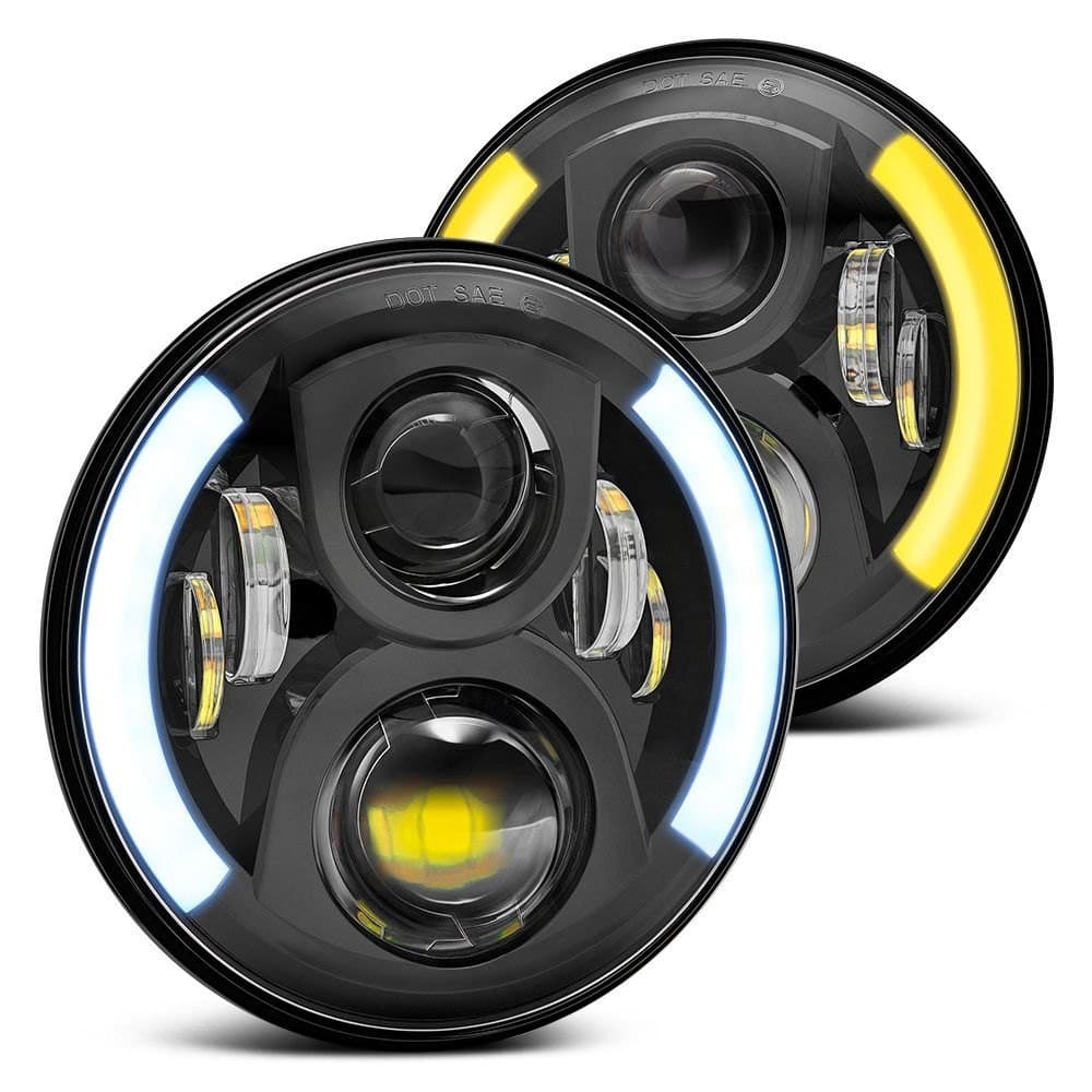 Lumen 7in Round Projector LED Headlights - with Switchback Halo - Black
