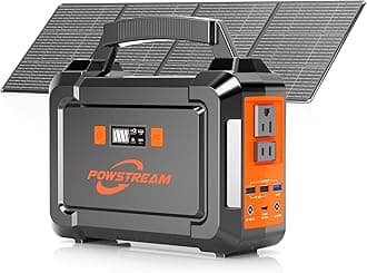 POWSTREAM 300W Solar Powered Generator 296Wh Portable Power Station with Solar Panel Foldable 60W Included, Battery Charger Power Bank with AC Outlet for RV Trip Camping Emergency Home Outage CPAP