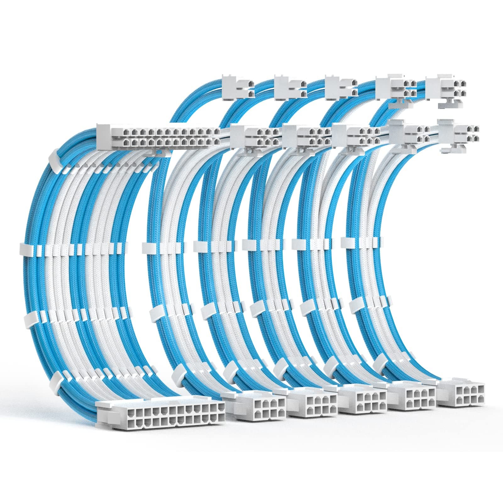 PSU Cable Extension Kit 30CM Length with Cable Combs,1x24Pin/2x8Pin(4+4) EPS/3x8Pin(6P+2P) PCI-E/PC Sleeved Cable for ATX Power Supply,Blue/White