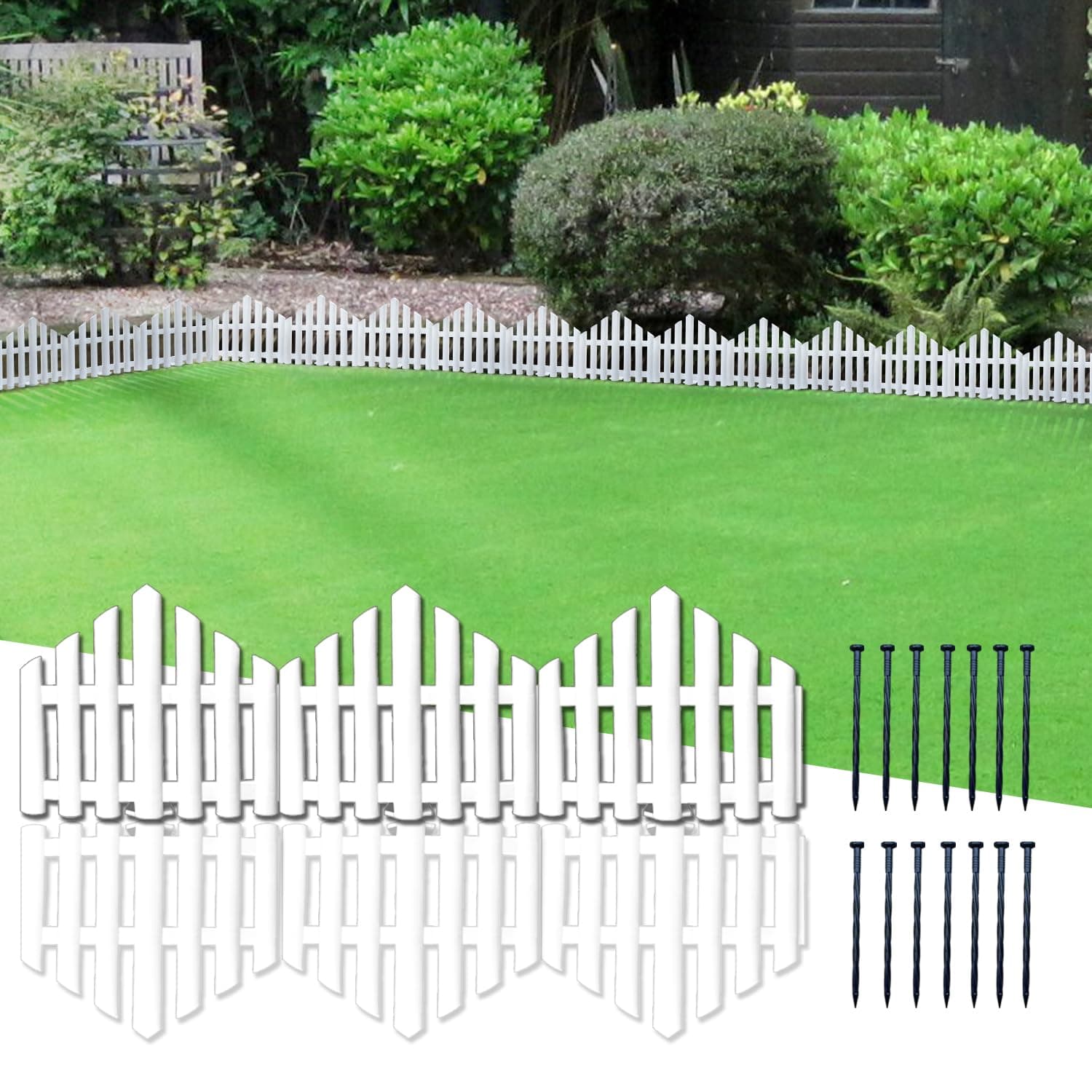 No-Dig Garden Edging Border 13FT Landscape Edging 9.3 Inch Tall for Flower Bed Fence, 14pcs Garden Lawn Edging with Stakes