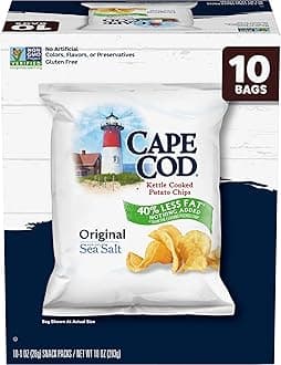 Cape Cod Potato Chips, Less Fat Original Kettle Chips, 1 Oz Snack Bags, 10 Ct