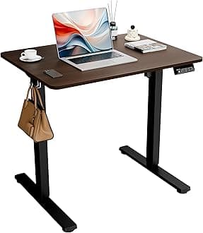 Electric Standing Desk, 31.5" x 23.6" Height Adjustable Sit Stand Desk with Splice Board for Home Office, Computer Desk Memory Preset (Black Frame, Walnut Desktop)