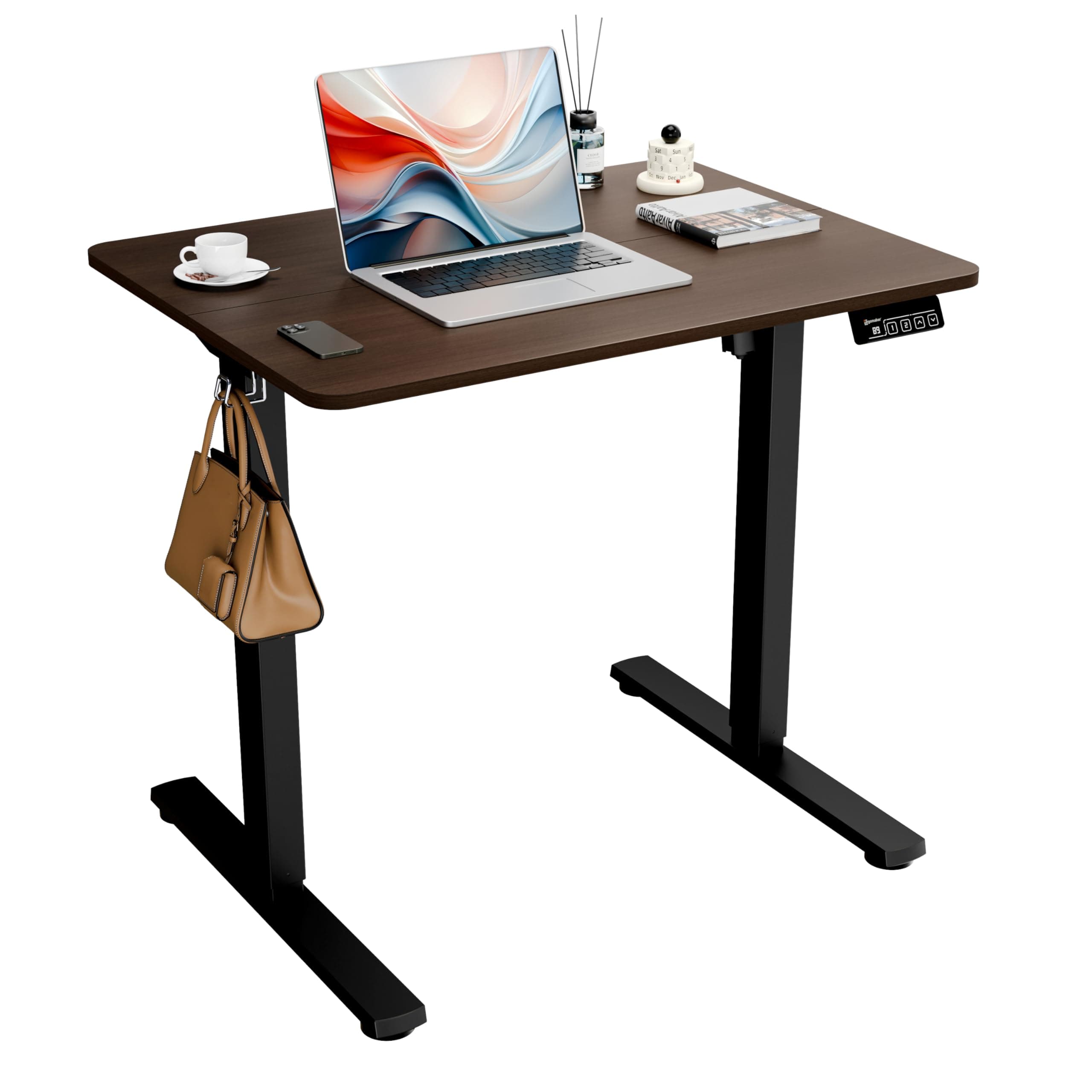 Electric Standing Desk, 31.5" x 23.6" Height Adjustable Sit Stand Desk with Splice Board for Home Office, Computer Desk Memory Preset (Black Frame, Walnut Desktop)