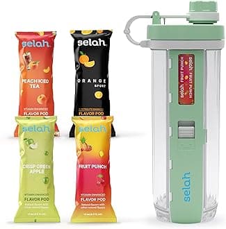 SelahFlavored Water Bottle - Water Enhancer, Sugar Free, Vitamin Infused Water - 20oz Water Bottle With Flavor Pods Included - Energy Drink, Strawberry, and Sports Drink Pods (Green, 4 Flavor Pods)