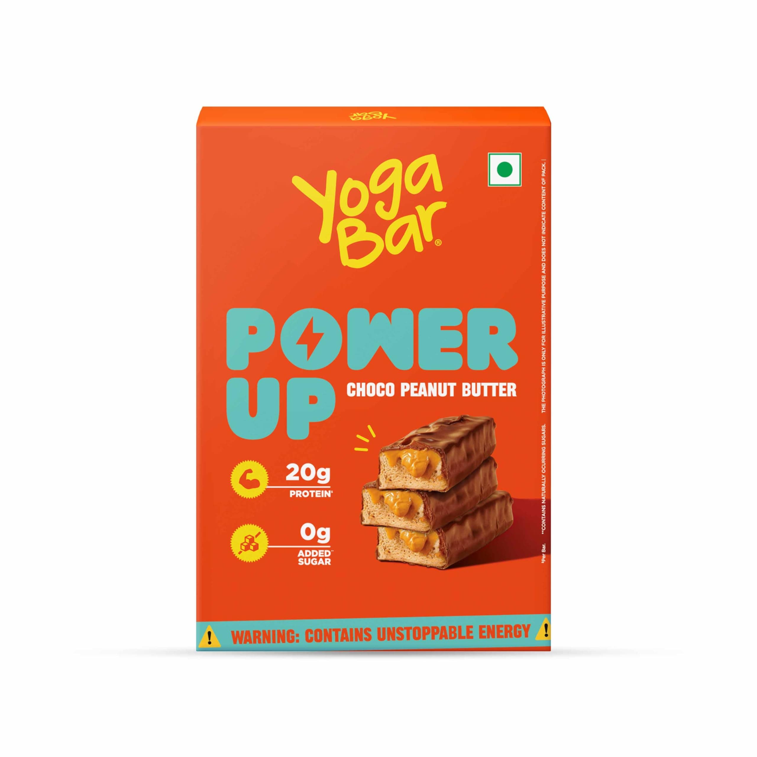 Yogabar Power Up 20g Protein Bar (5 Bars, Choco Peanut Butter, No Added Sugar) | Least Net Carbs | Zero Added Sugar Protein Bars | High Protein Blend - Whey Protein Concentrate, Isolate, Peanuts & Soy