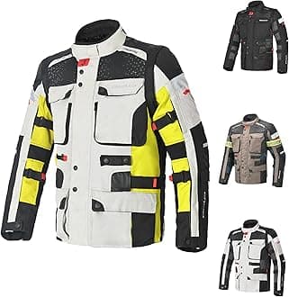 MAXIMO-MOTO Bela Crossroad Men’s Adventure Motorcycle Jacket Waterproof Tri-Layer Design with Detachable Waist Bag 7 Waterproof Pockets and CE Level A Protection