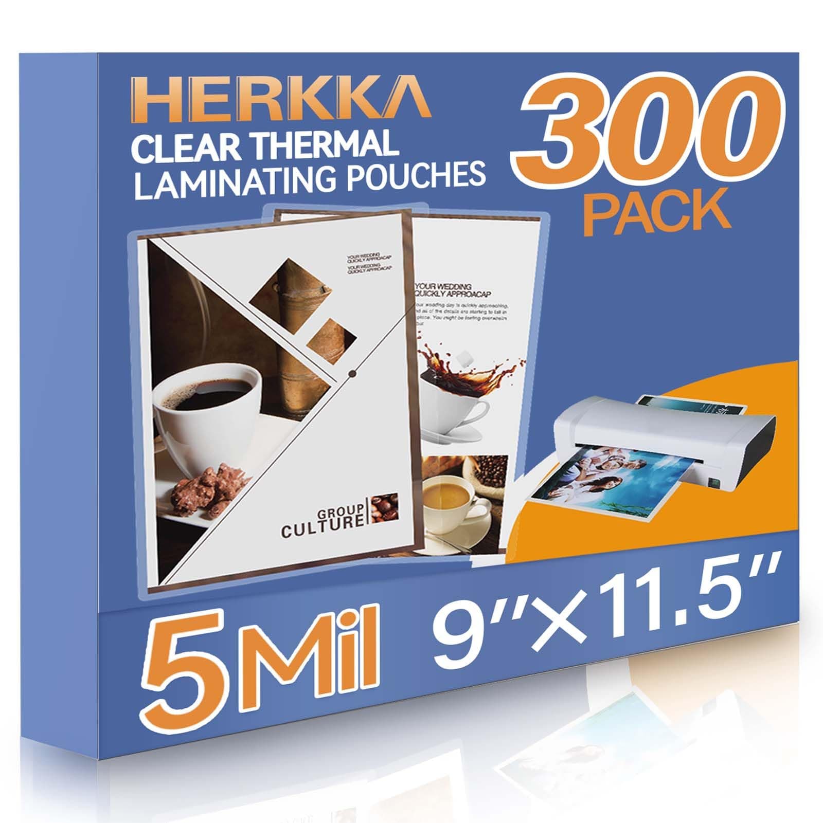 HERKKA 300 Pack Laminating Sheets, Holds 8.5 x 11 Inch Sheets, 5 Mil Clear Thermal Laminating Pouches 9 x 11.5 Inch Lamination Sheet Paper for Laminator, Round Corner Letter Size