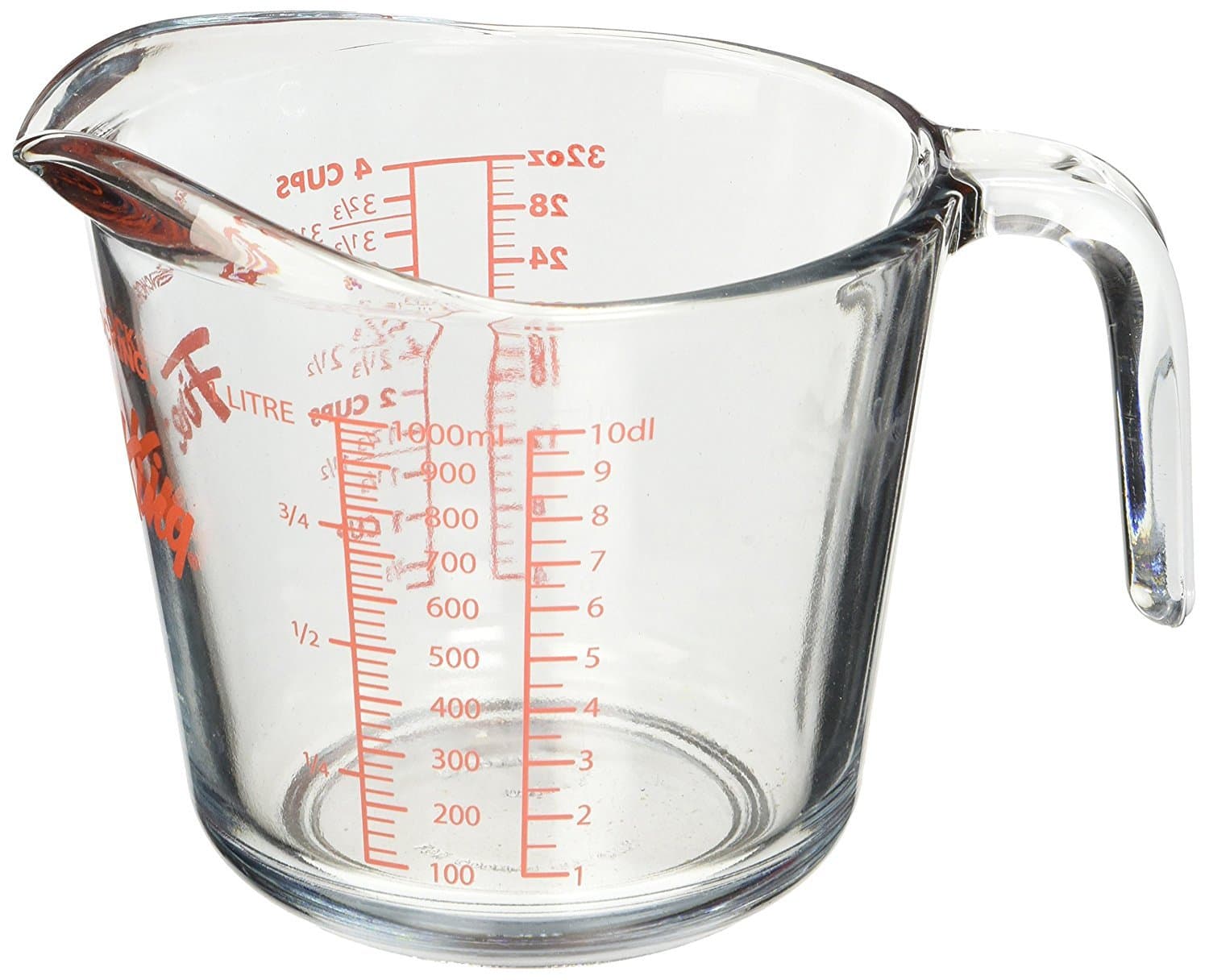 Anchor Hocking Fire-King Measuring Cup, Glass, 32 Oz, 1 Litre with Red Description