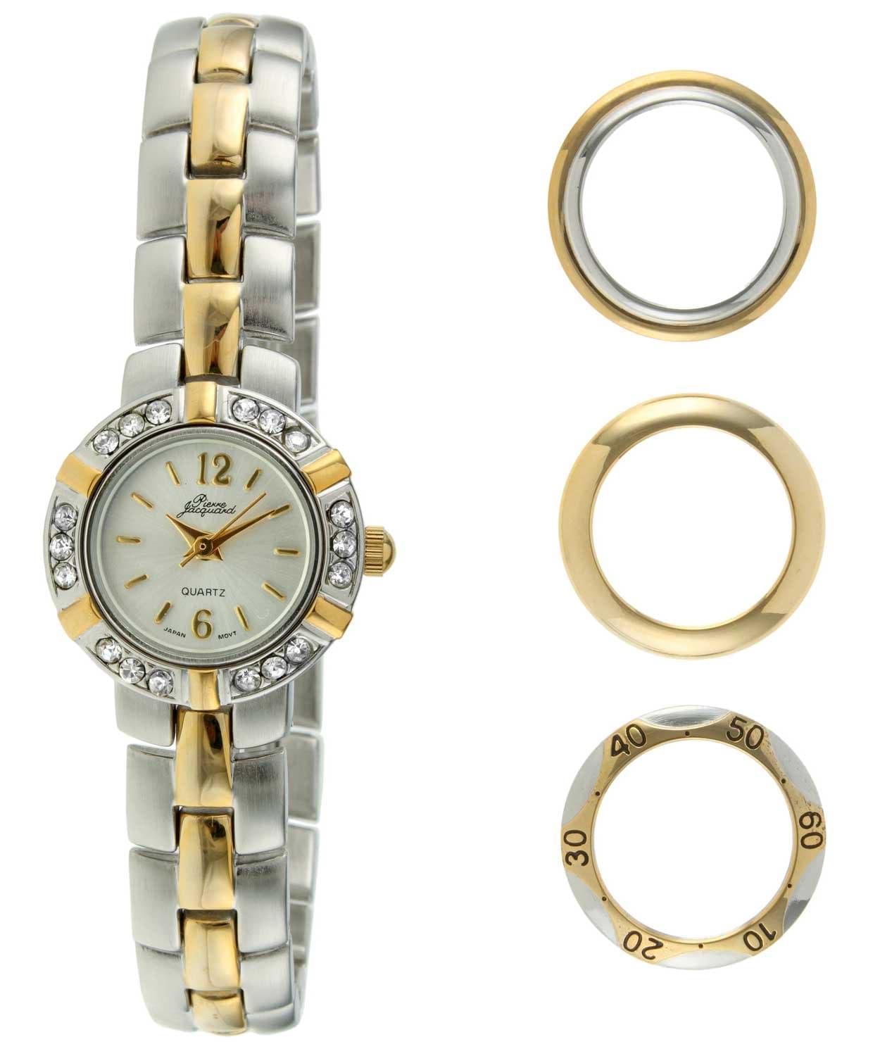 Pierre Jacquard BZ5 Women's Two-Tone Bezel Interchangable Gift Set Watch