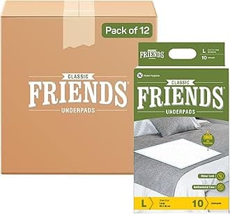 - Friends Classic Large Disposable Underpads for Adults (60x90 cm) | 120 Count | Highly Absorbent | Unisex | Rash Protection | Converts Liquids to Gel | Cottony Soft | Anti-Bacterial & Leak-Proof
