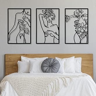 CHENGU 3 Pieces Metal Minimalist Abstract Woman Wall Art Line Drawing Wall Art Decor Single Line Female Home Hanging for Kitchen Bathroom Living Room
