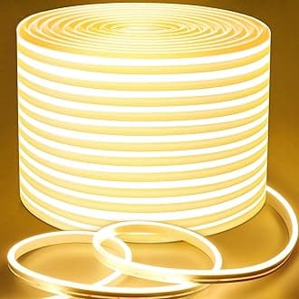 Lamomo Outdoor LED Strip Light 15m,3000K 24V Dimmable Warm White LED Neon Rope Strips,IP65 Waterproof Silicone Flexible Strip Lights for Kitchen Bedroom Garden Outdoor Indoor DIY [Energy Class F]