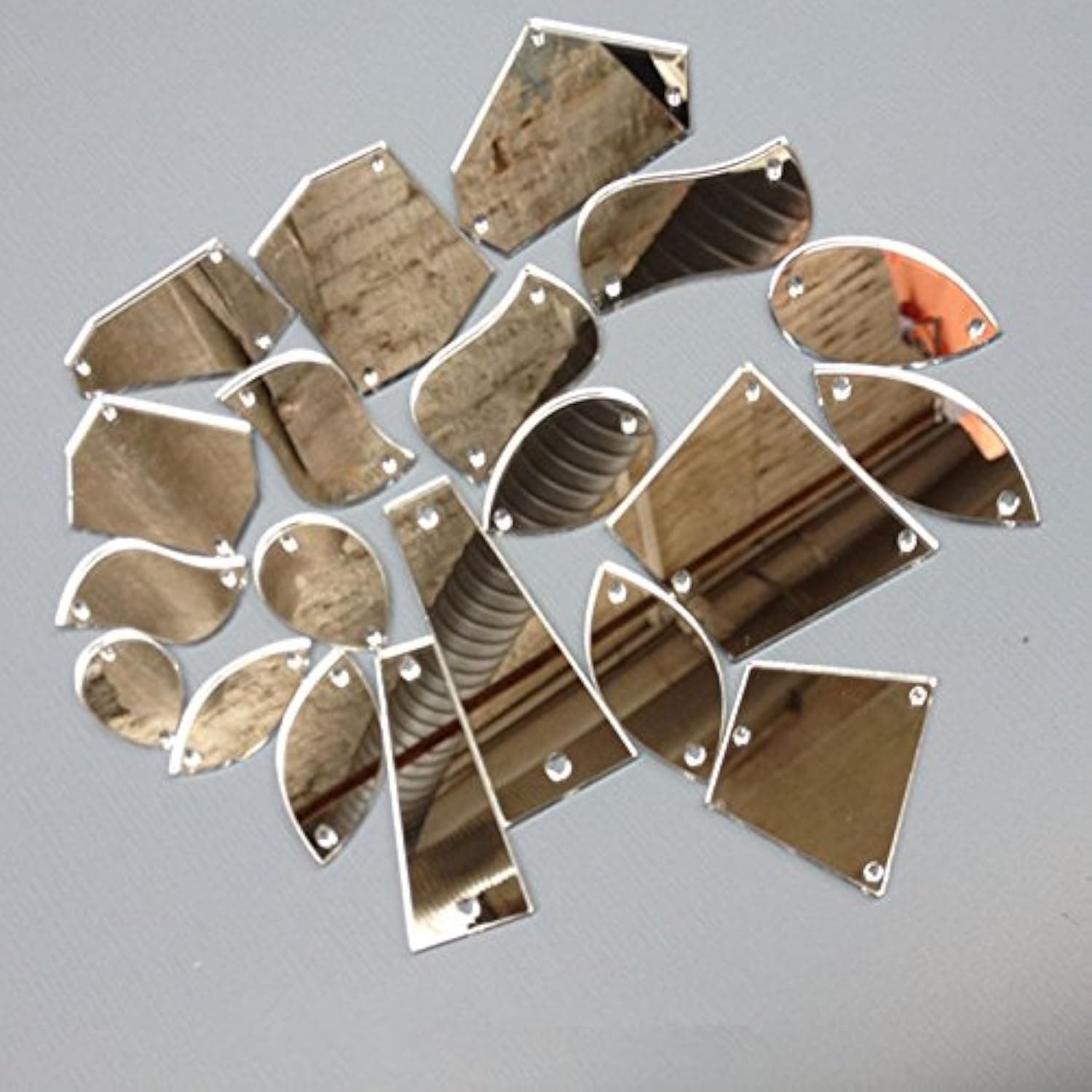 Sew On Silver Acrylic Mirror Diamante Rhinestone Crystal Flat Back Mirror Beads with Hole for DIY Wedding Dress Clothing Bags Shoes Decoration Accessory (Silver)