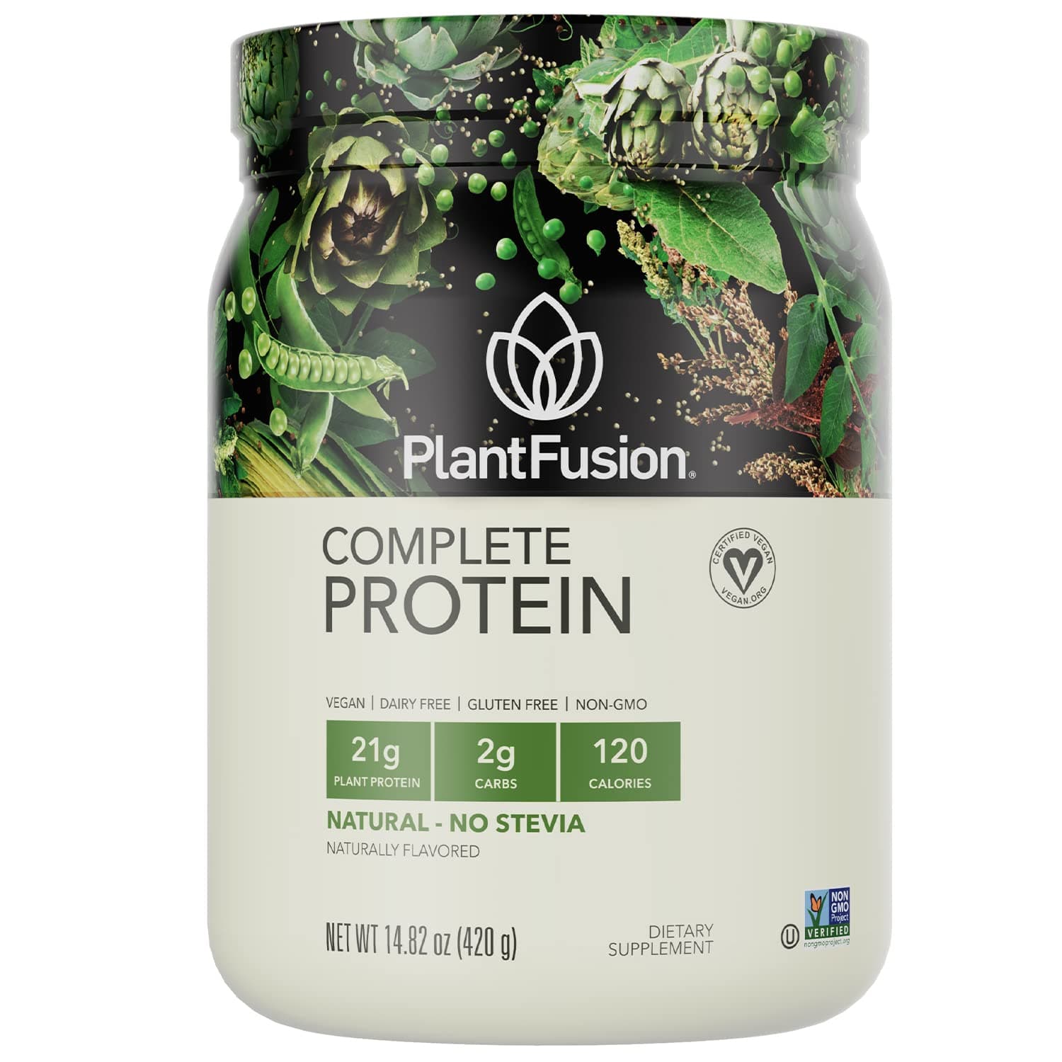 Complete Vegan Protein Powder - Plant Based Protein Powder With BCAAs, Digestive Enzymes and Pea Protein - Keto, Gluten Free, Non-Dairy, No Sugar, Non-GMO - Natural-No Stevia 0.93 lb