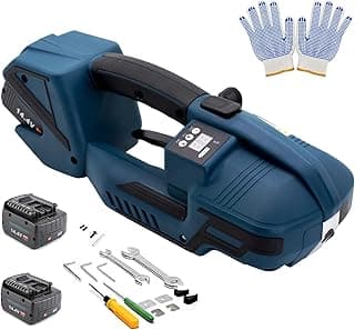 HIGHTOP Electric Strapping Machine with LCD Screen 2 * 4000mah Battery,Portable Electric Strapping Tool for 1/2-5/8Inch PP PET Straps,Automatic Pallet Packaging Banding Tools for Strapping