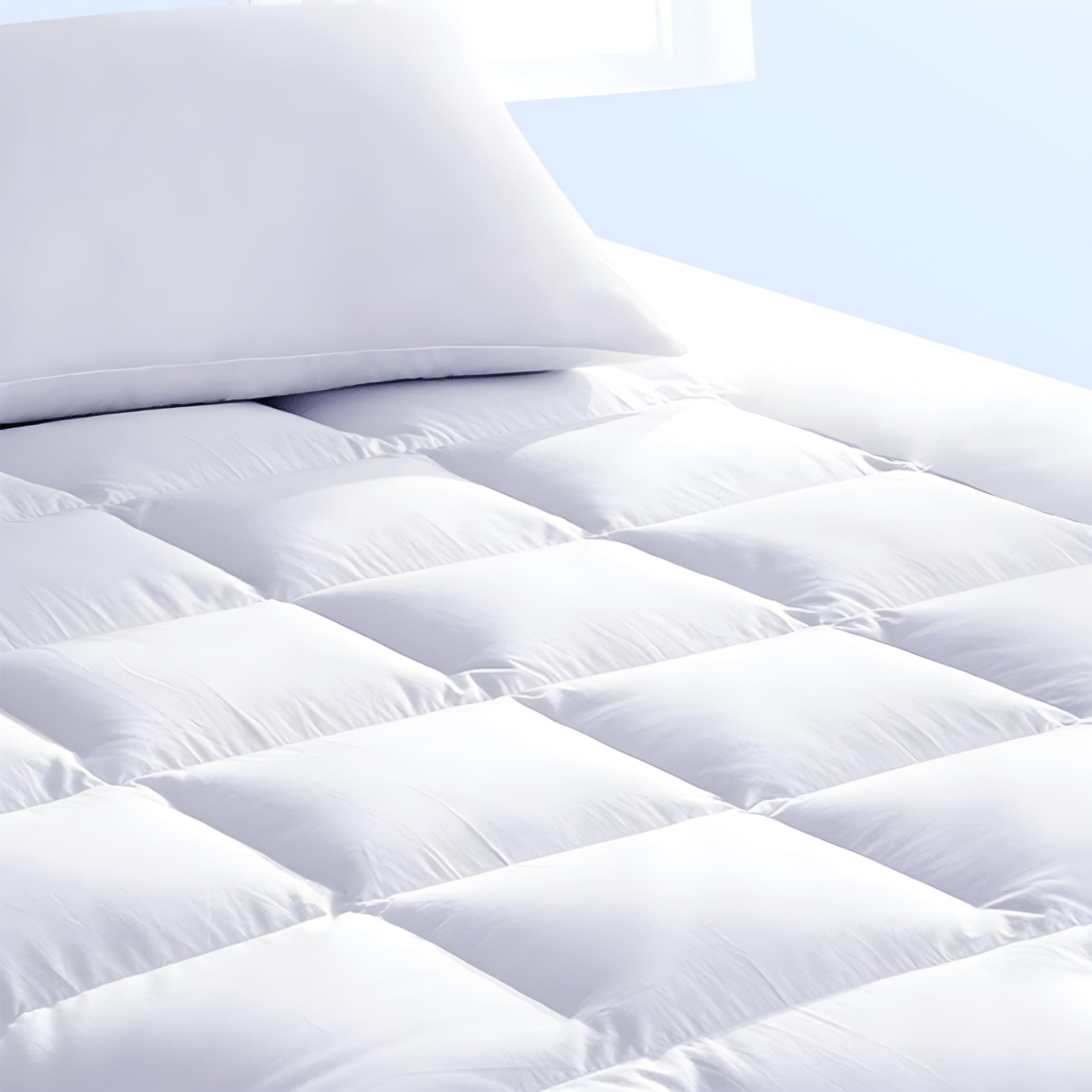 Full Mattress Topper & Mattress Pad Protector in One Quality Plush Luxury Down Alternative Pillow Top Make Your Bed Luxurious 18" Deep Pockets White