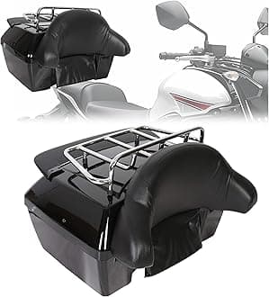 KUAFU 50L Motorcycle Trunk w/Backrest Tail Light Luggage Rack Compatible with Yamaha Honda Harley Davidson Suzuki Vulcan Universal Hard Luggage Tail Trunk Box (Mounting Hardware Included)