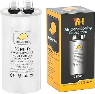 Capacitor for Air Conditioner 55 uf MFD 370 or 440 Volt VAC, Multi-Purpose Round Capacitor for AC Motor Run or Fan Motor Start or Condenser Straight