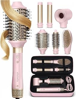 6 in 1 Professional Hot Air Styler • Powerful Hair Dryer & Straightener Set • Styling Without Heat Damage • Fast Drying Curling Volumizing Straightening • Includes Protective Travel Case