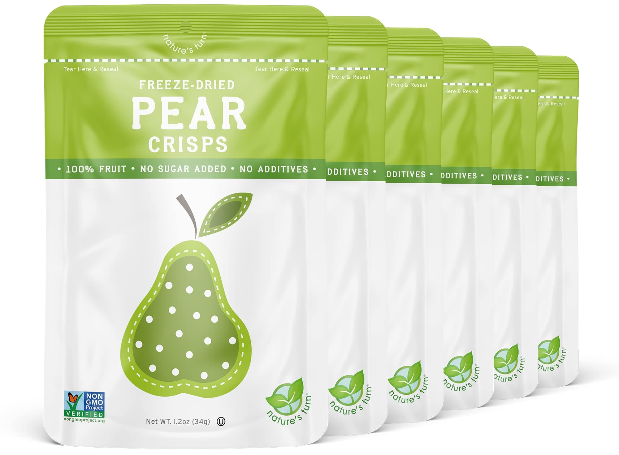 Nature's Turn Freeze-Dried Fruit Snacks, Pear Crisps, Pack of 6 (1.2 oz Each)
