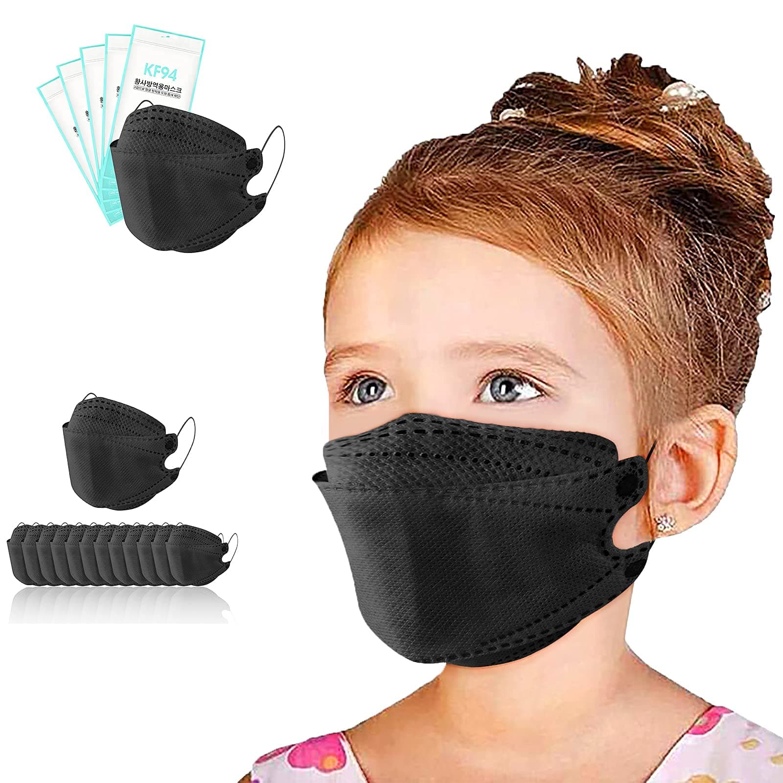 50PC Fish Shaped Face Masks Kids Disposable Solid Color KF94 Face Mask 4 Ply Earloop Breathable for Boys Girls Back to School