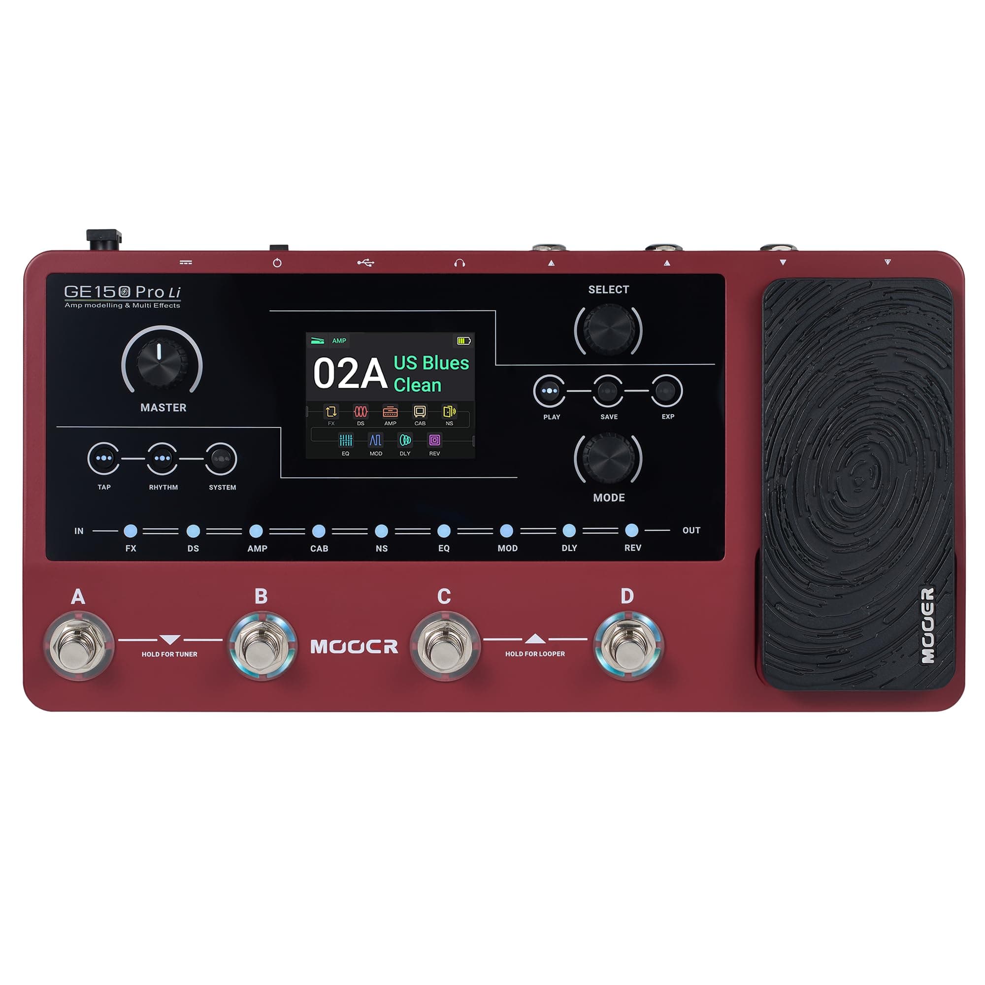 MOOER GE150 Pro Li Guitar Amp Modelling Multi Effects PedalBuilt-in Battery with 200 Presets, 151 Effects, 55 Amp Models, 26 Cab Sims, 10 IR Slots, 4 Footswitches