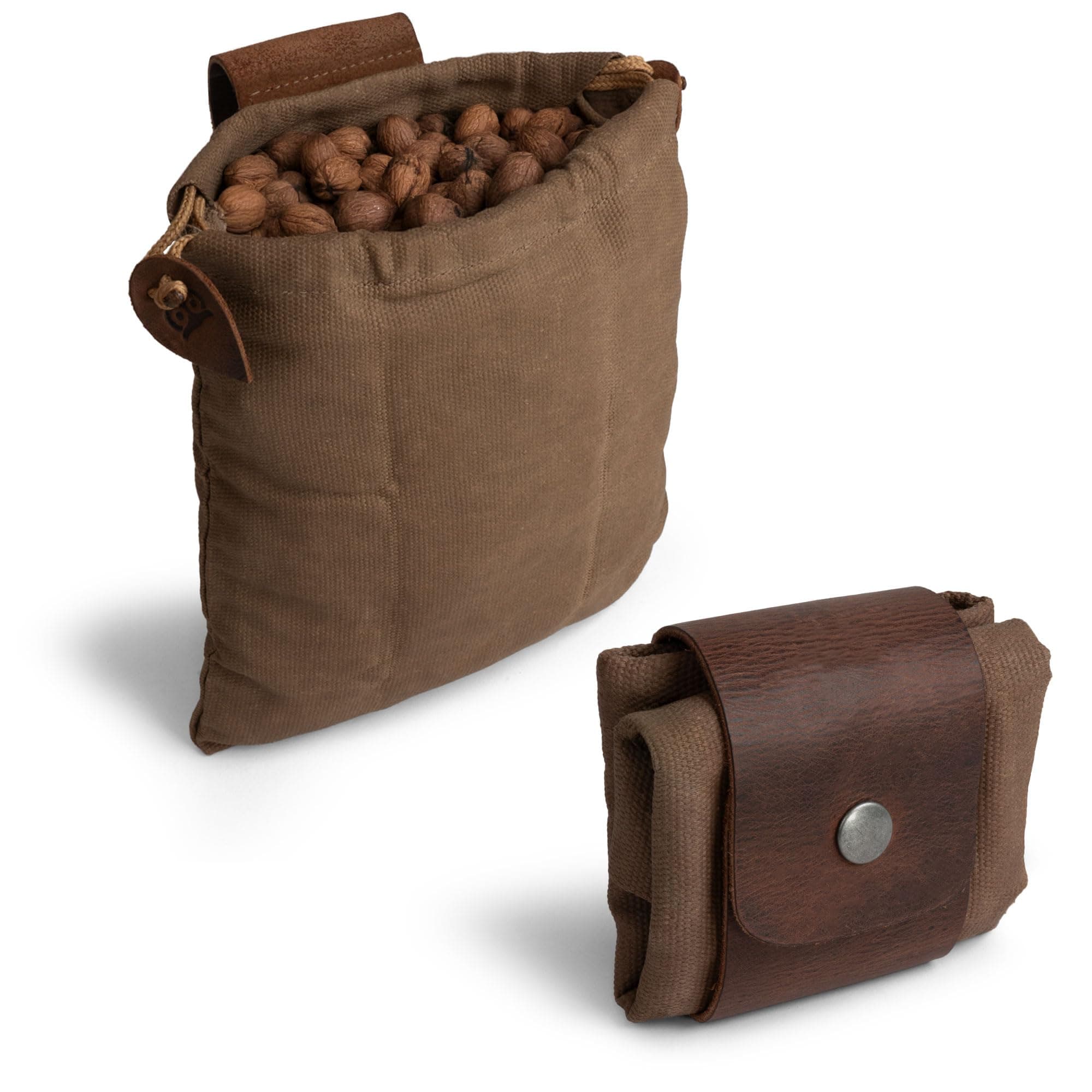 Hide & Drink, Foraging Pouch (Collapsible) for Hiking, Treasures & Seashells Bag, Easy Looping Around Belts, Grocery Storage, Waxed Canvas, Handmade