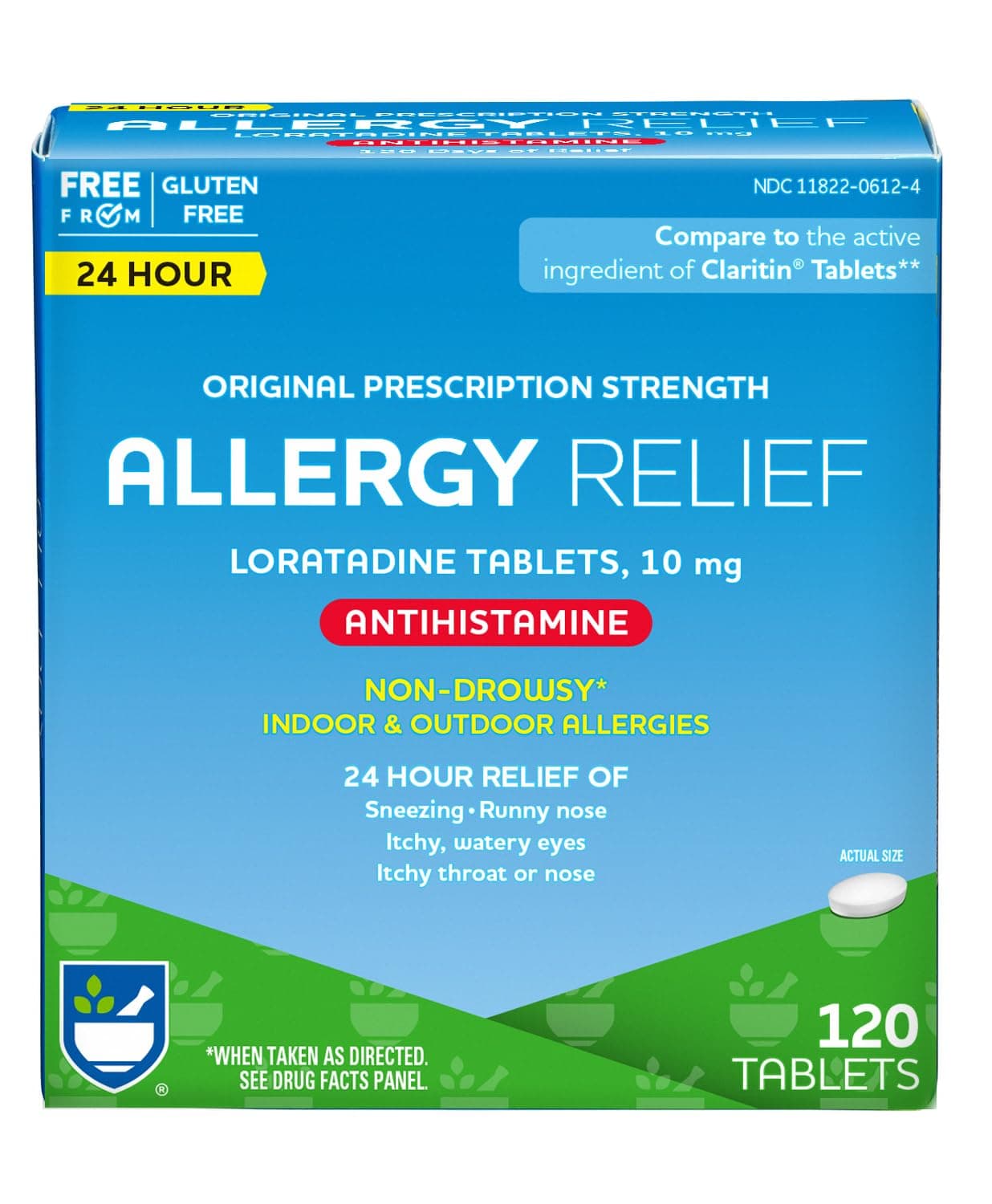 Rite Aid 24 Hour Loratadine 10 mg Allergy Relief Tablets, 10mg - 120 Count | Non-Drowsy Allergy Pills, Medicine