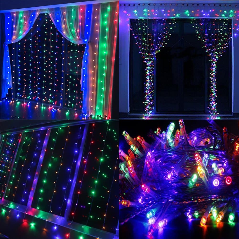 Neretva Window Curtain String Lights, 300 LEDs String Fairy Lights, 9.8x9.8ft, 8 Modes Linkable,Twinkle LED String Lights for Christmas Party Wedding Patio Lawn Garden Decorative Lights (Multicolor)