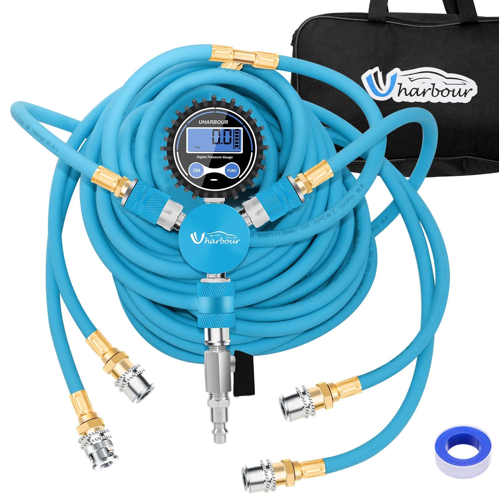 4 Tire Inflation Deflation System, 4 Tire Air Up Down System, 4 Tire Pressure Equalizer, Inflate or Deflate All 4 Tires at Once, Flexible Air Hose Fits Up to 155" Wheelbase.