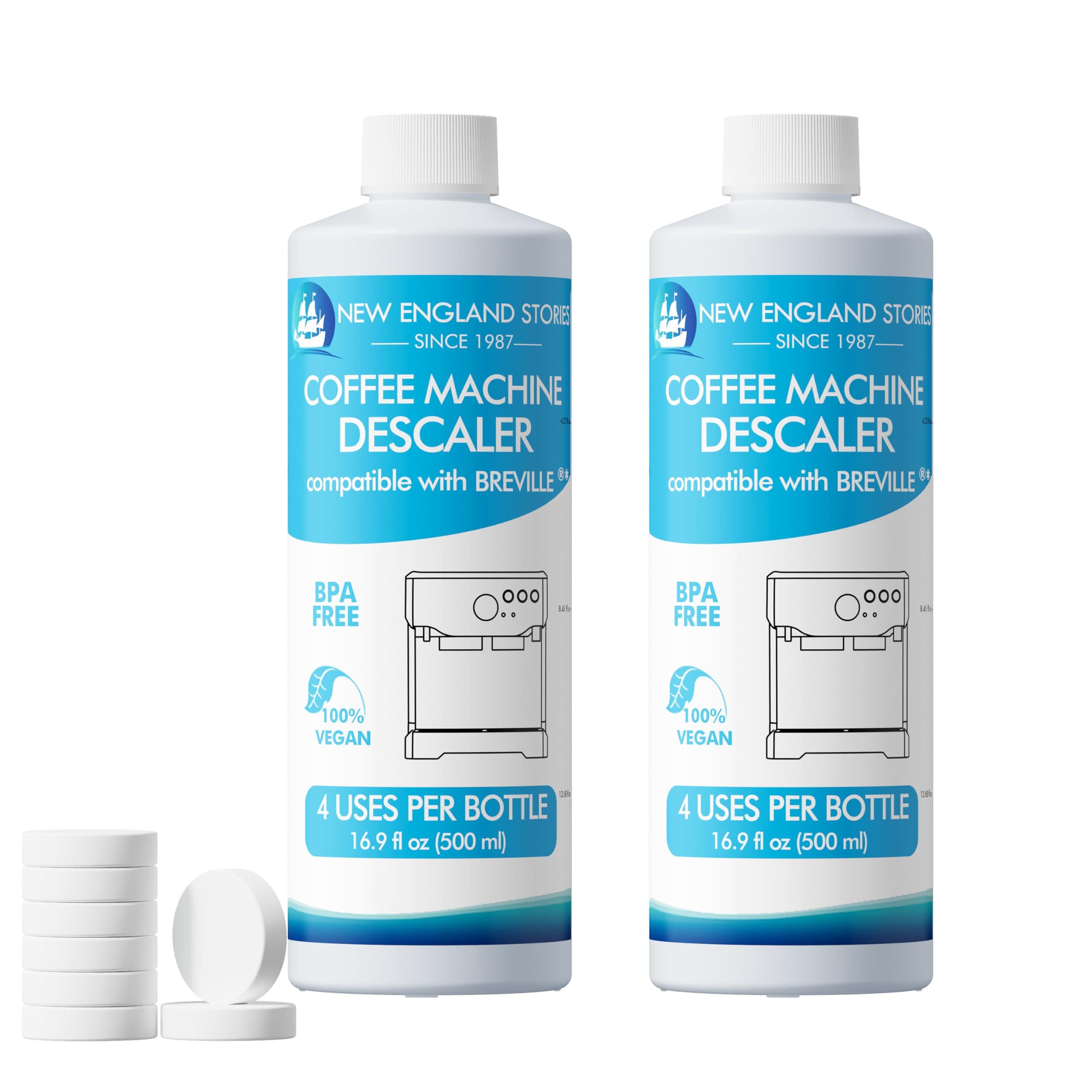 8 Uses Breville Compatible Descaling Solution, 2 Years Descaler Kit Come with 8 Cleaning Tablets, Maintenance Kit Specially Designed to Clean Breville Machines (4 Use Each Bottle, 2 Bottles)