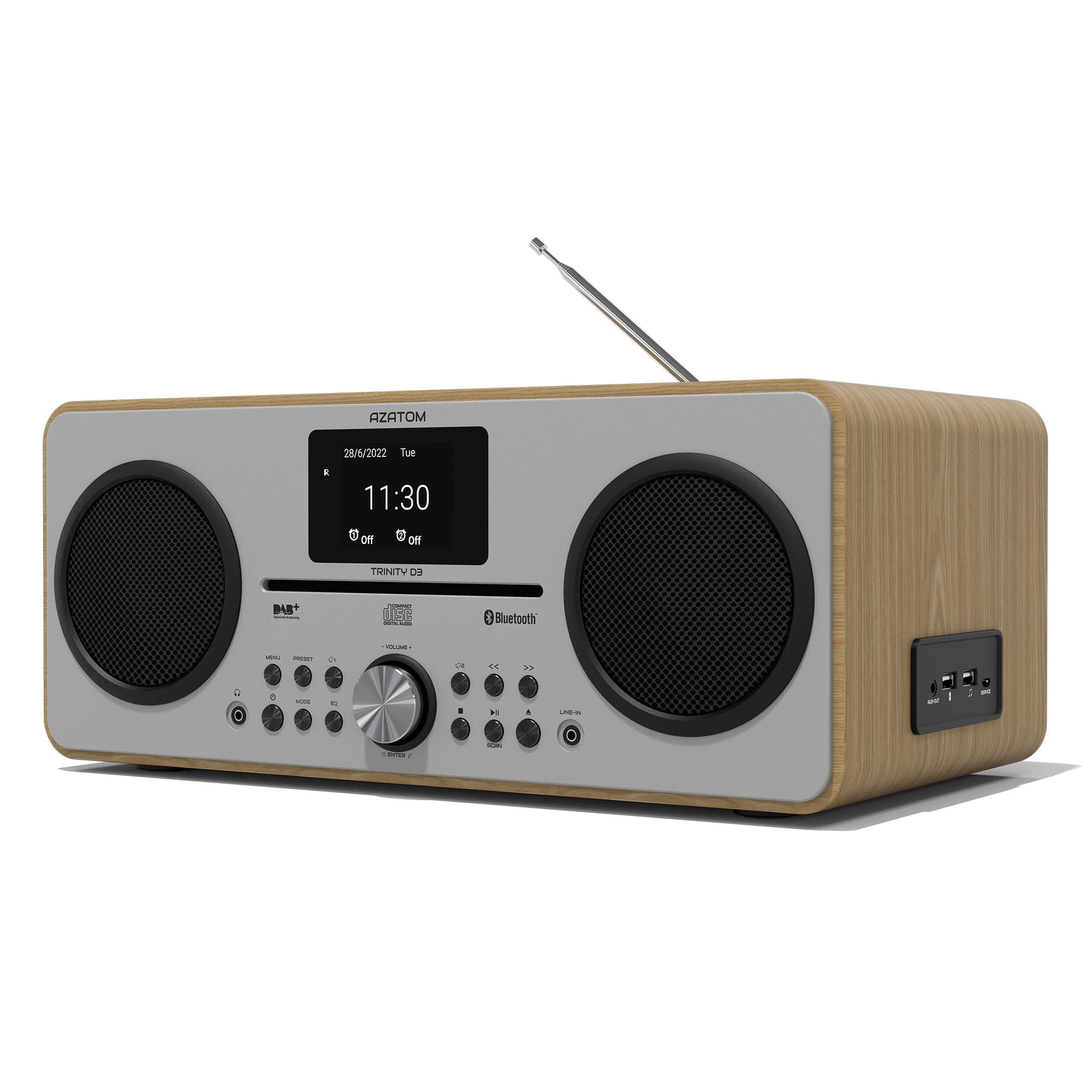 DAB/DAB+ & FM Digital Radio with CD Player | Bluetooth & USB MP3 Player | Premium Sound | Remote Control | Mains Powered | Perfect for the Home or Office | AZATOM Trinity D3 (Oak)