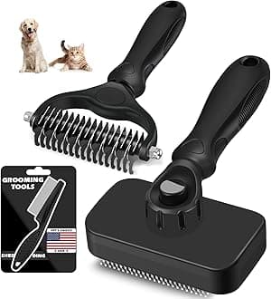 3PCS Self Cleaning Slicker Brush & Pet Grooming Rake & Flea Comb for Dogs,Cats and Horses | Double-Sided Dematting Comb & Skin Friendly Deshedding Grooming Tool | Premium Pet Supplies (Black)