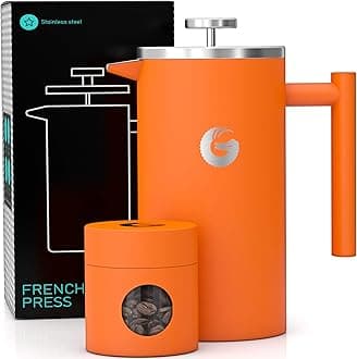 Coffee Gator Coffee Maker | 34 Oz | Stainless Steel Cafetiere - Keeps Coffee Hotter Longer With Vacuum Insulated Sides - FREE Mini Coffee Storage Canister - Orange Edition